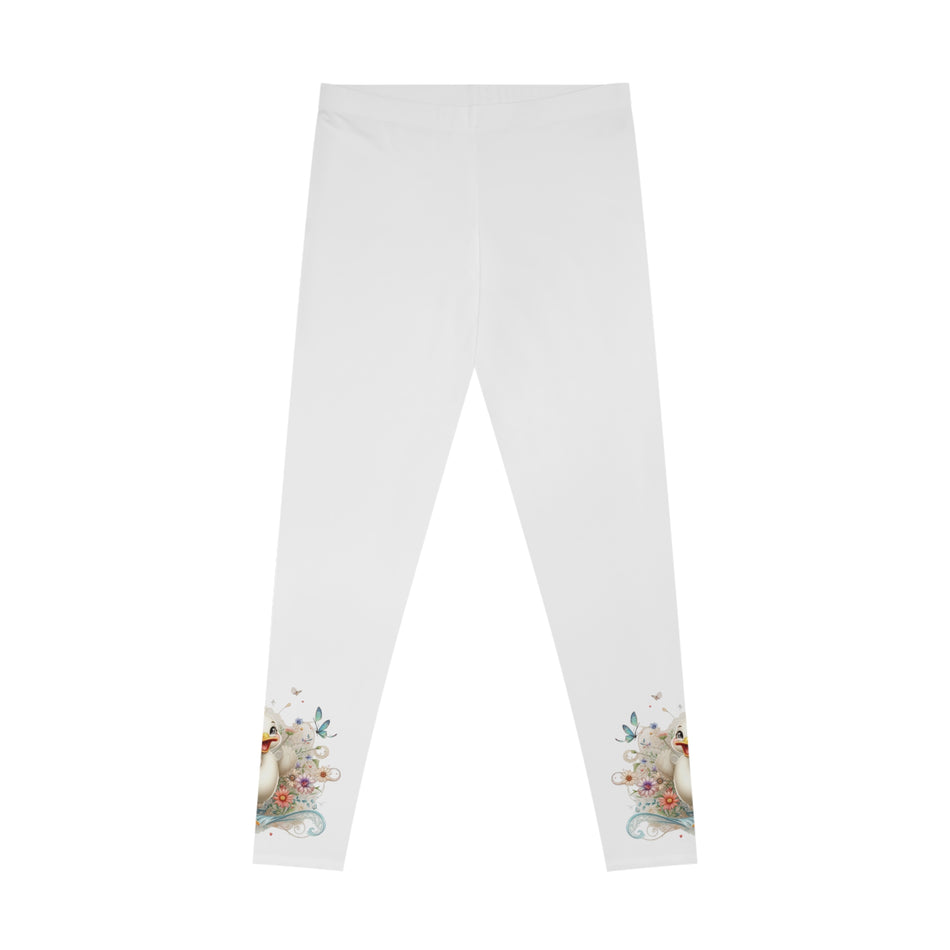 Happy Dance Duck with Flowers Stretchy Leggings (AOP)