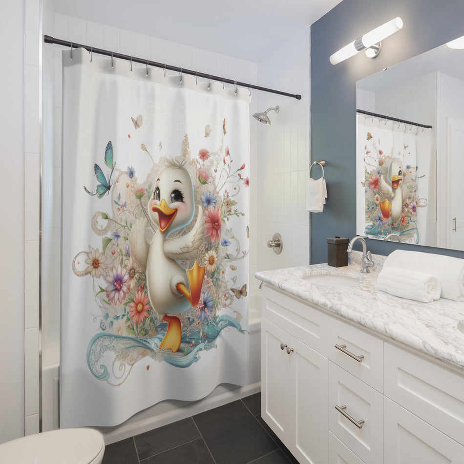 Happy Bright White Duck on Shower Curtains