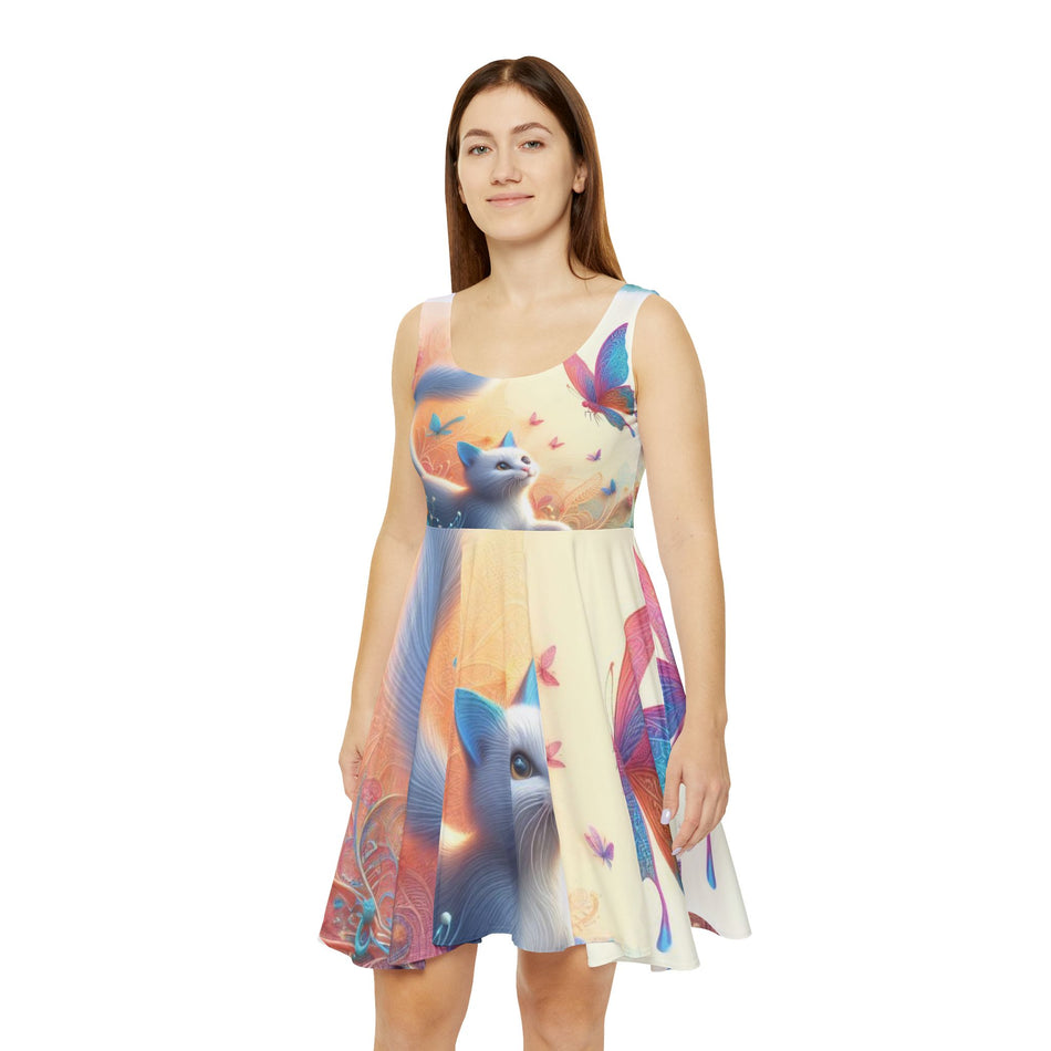 Cat and Butterfly on Women's Skater Dress (AOP)