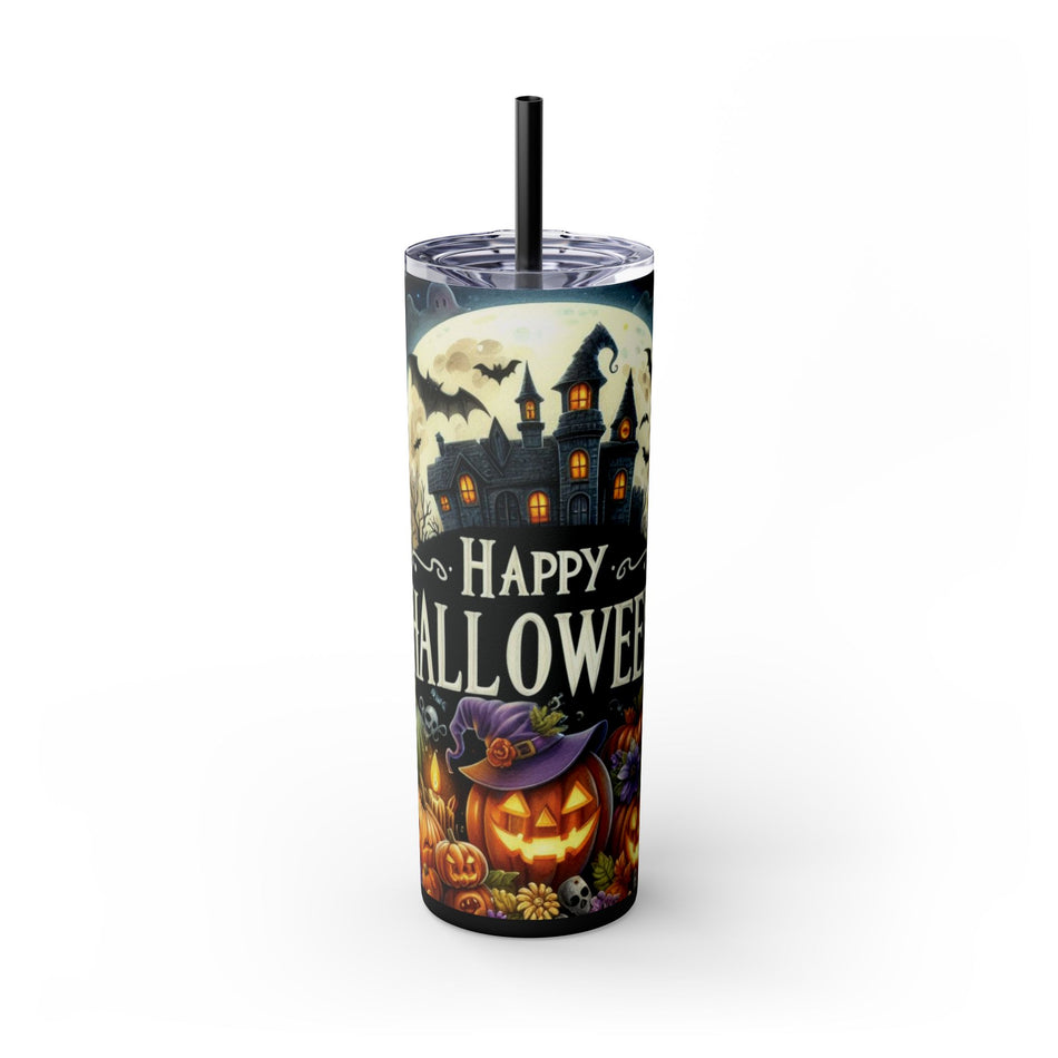 Pumkin Halloween Night Skinny Tumbler with Straw, 20oz