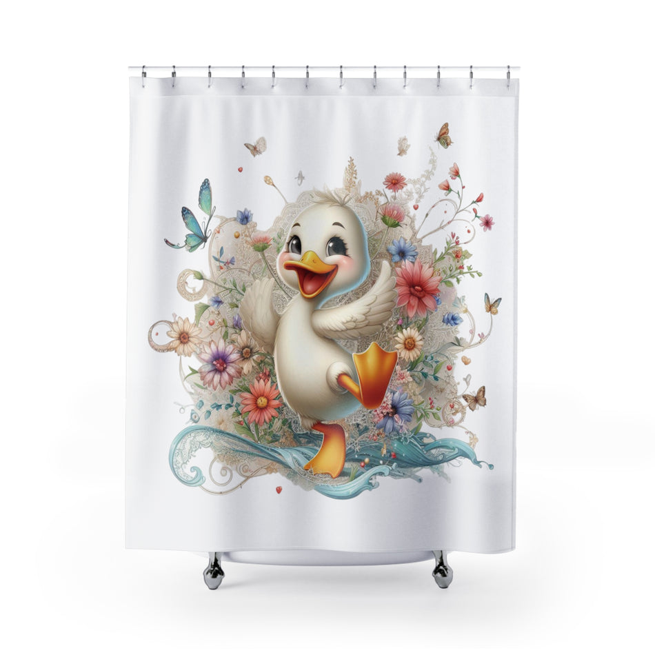 Happy Bright White Duck on Shower Curtains