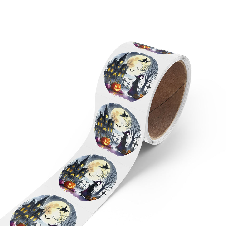 Halloween Witch Coming Home Round Sticker Label Rolls