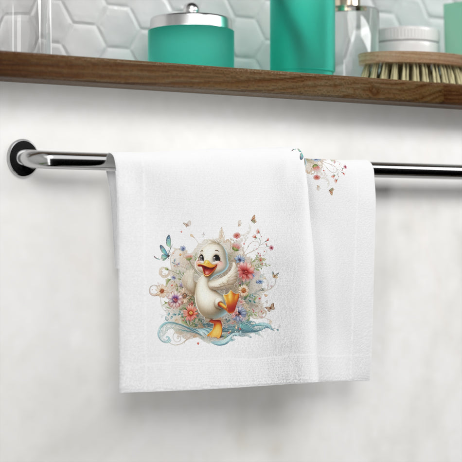 Happy Bright White Duck on a Face Towel