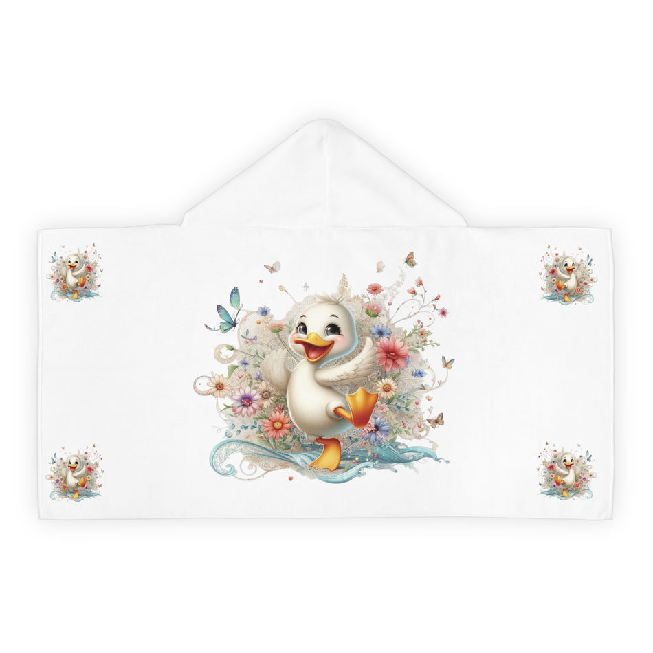 Happy Bright White Duck on a Youth Hooded Towel