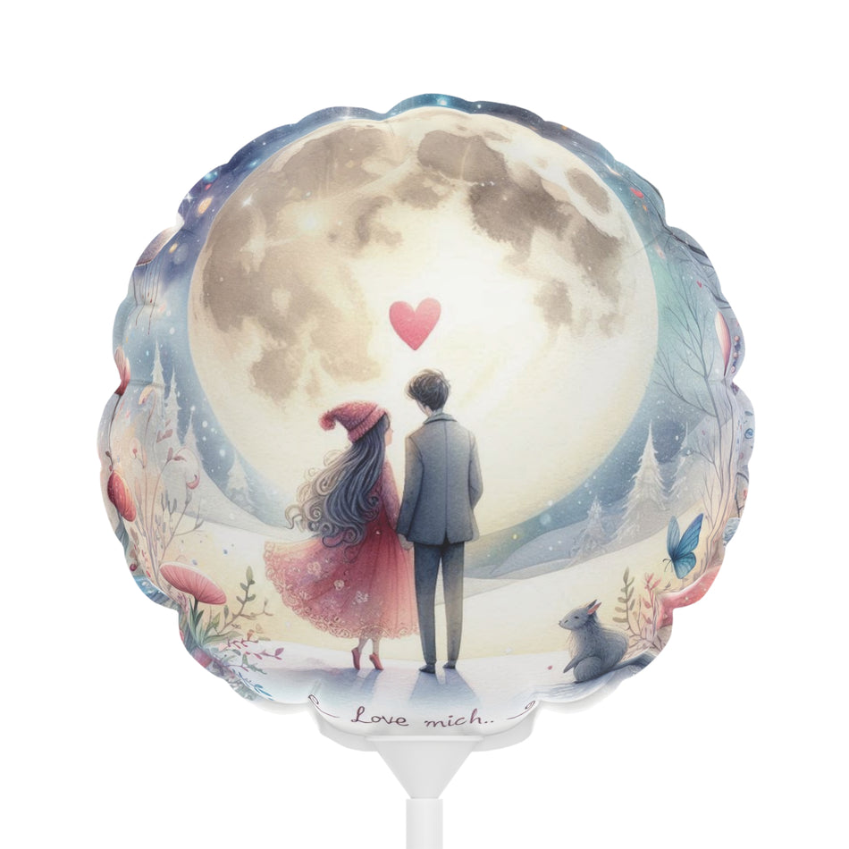 Valentine Couple with The Moon Balloons (Round and Heart-shaped), 6"