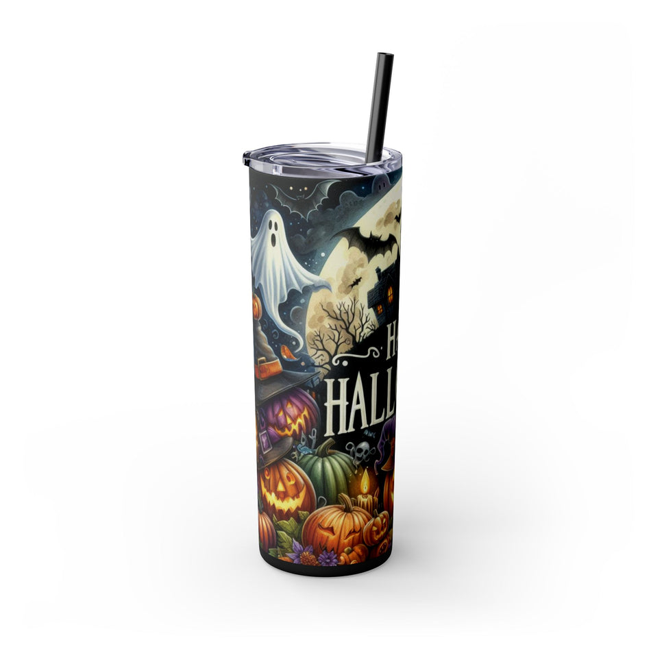 Pumkin Halloween Night Skinny Tumbler with Straw, 20oz