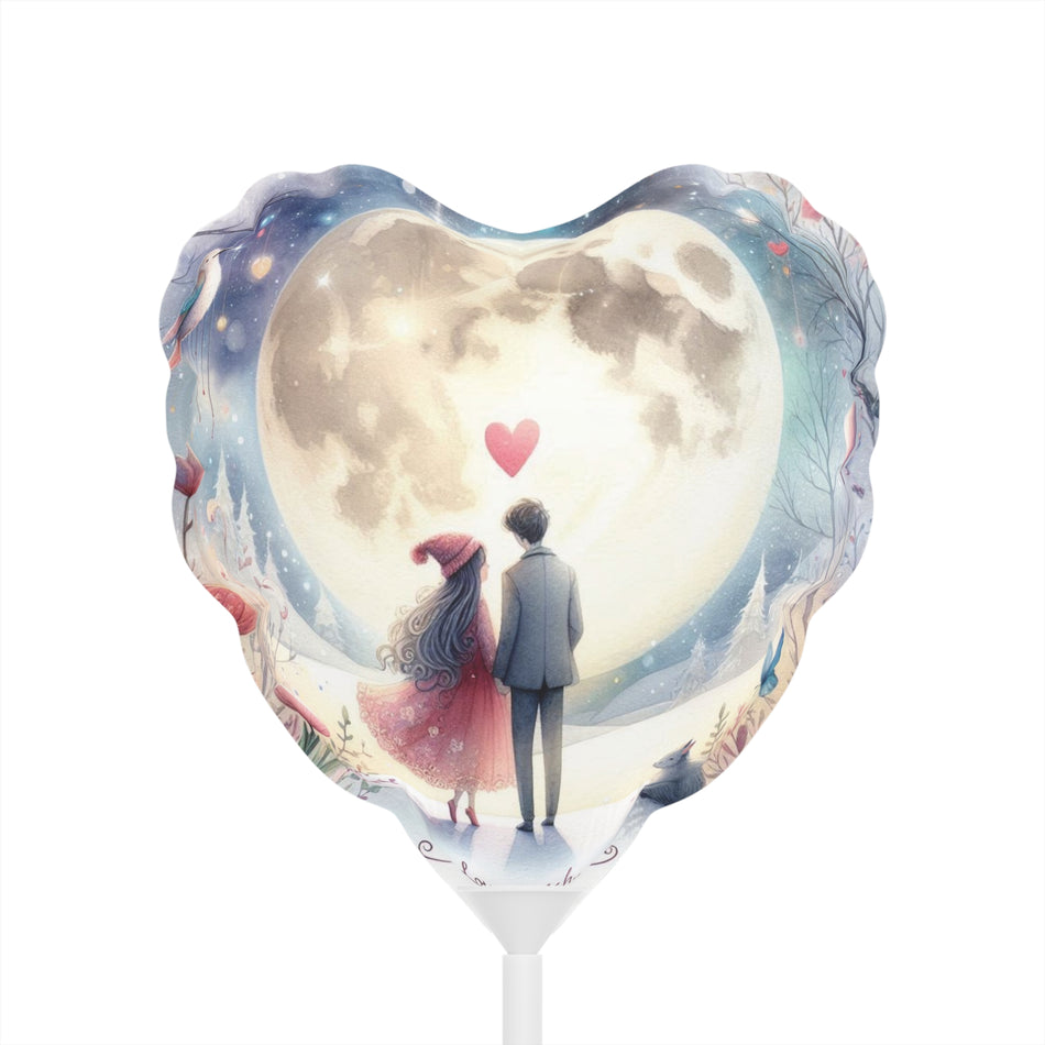 Valentine Couple with The Moon Balloons (Round and Heart-shaped), 6"