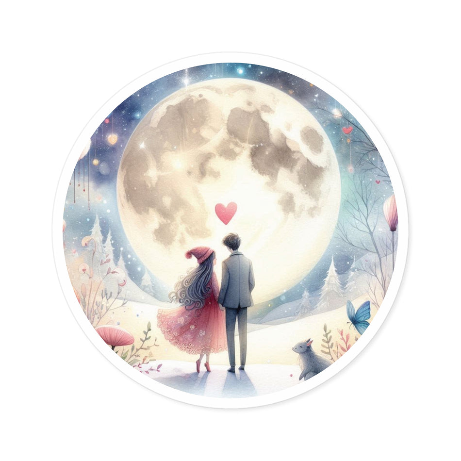 Valentine Couple with The Moon Round Stickers, Indoor\Outdoor