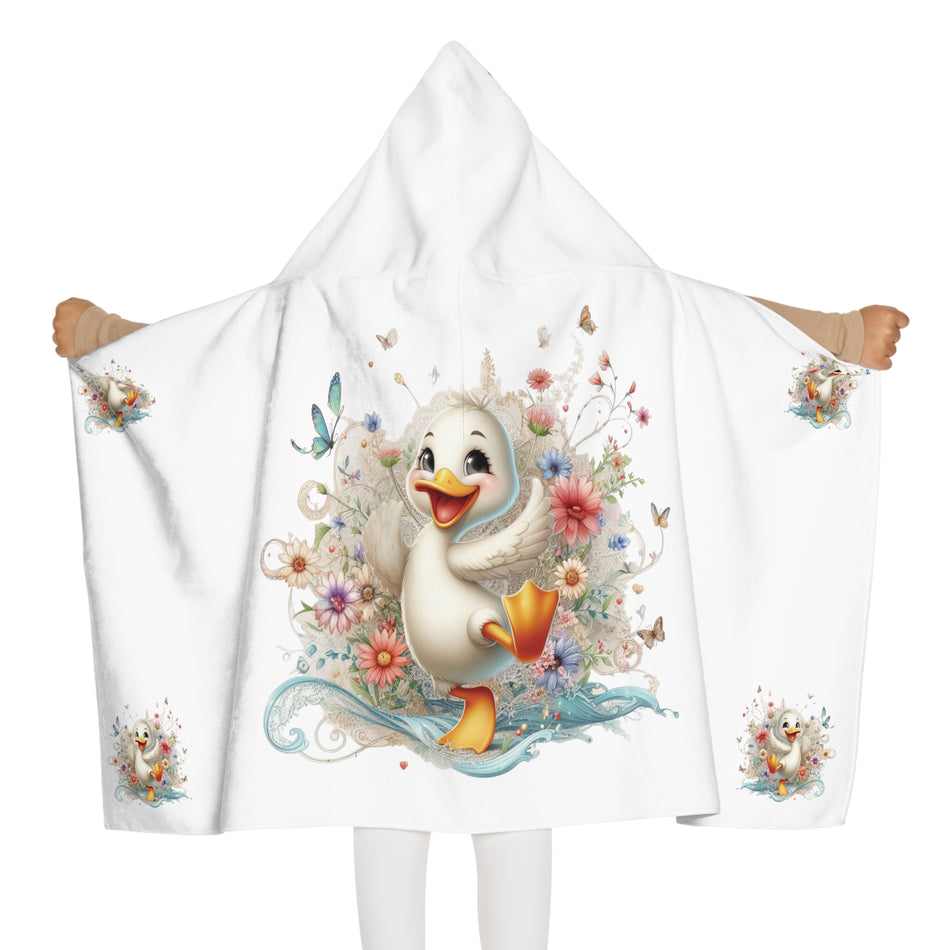 Happy Bright White Duck on a Youth Hooded Towel