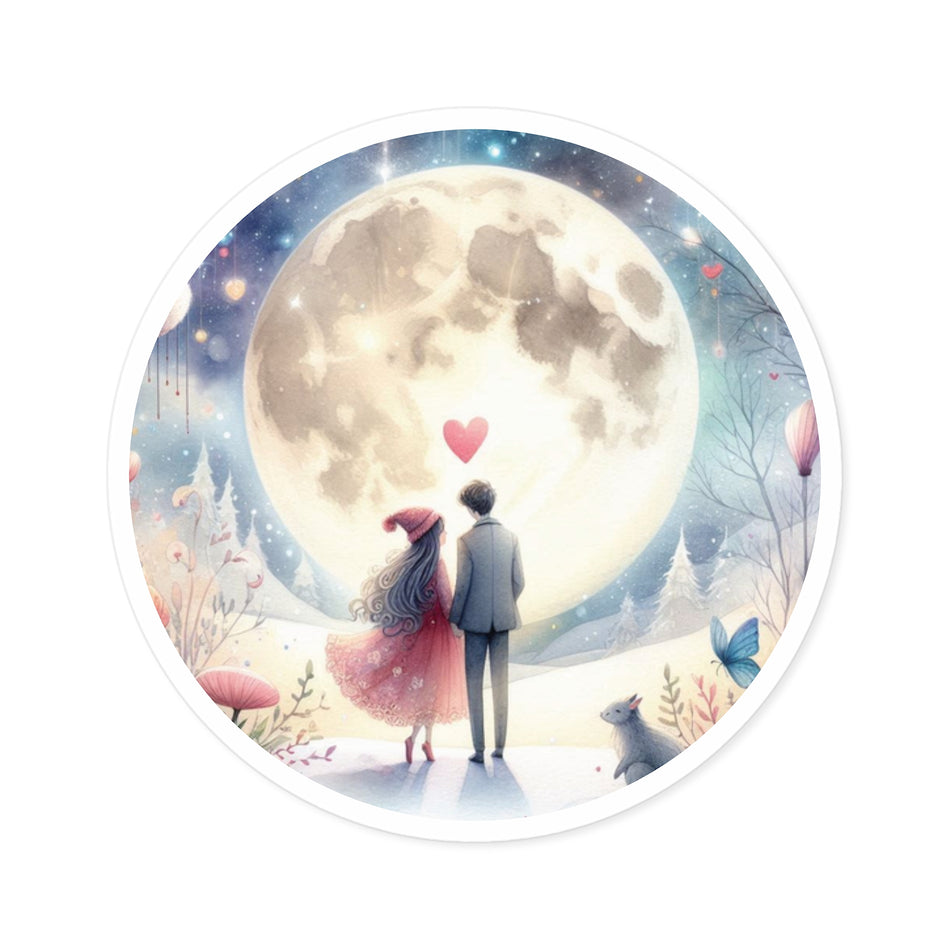 Valentine Couple with The Moon Round Stickers, Indoor\Outdoor